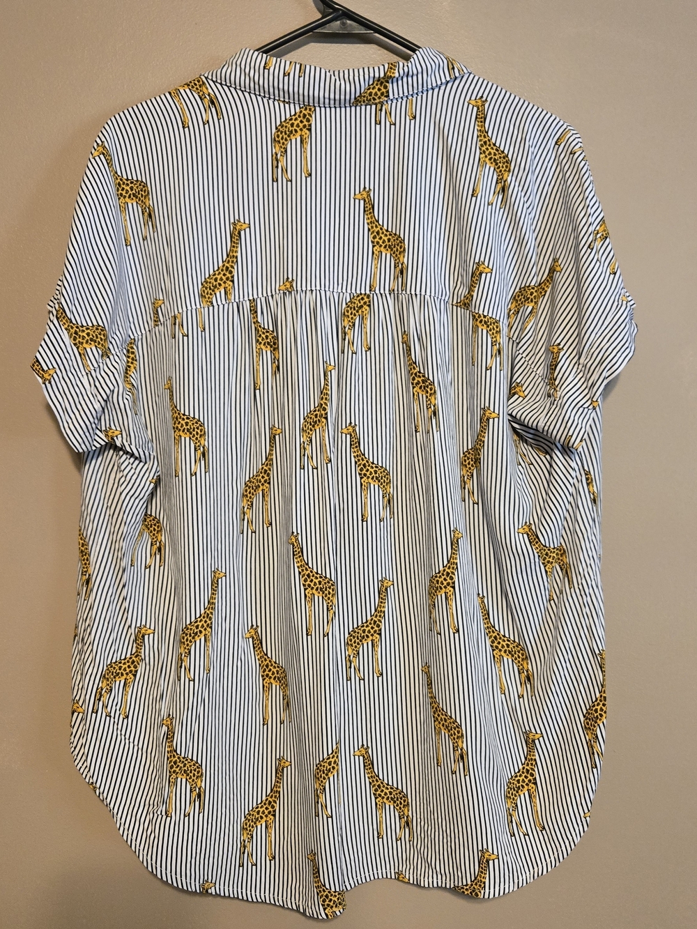 Jane and Delancey Black-and-White Striped Button-Down with Yellow Giraffe Print - Picture 2 of 6